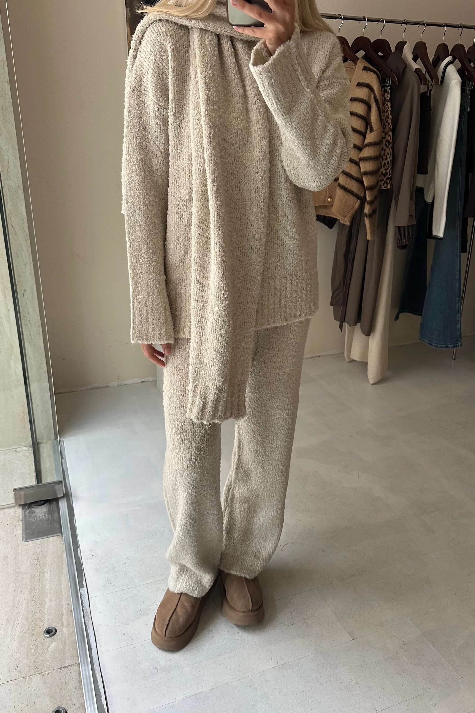 Atkılı 3lü Triko Takım Bej