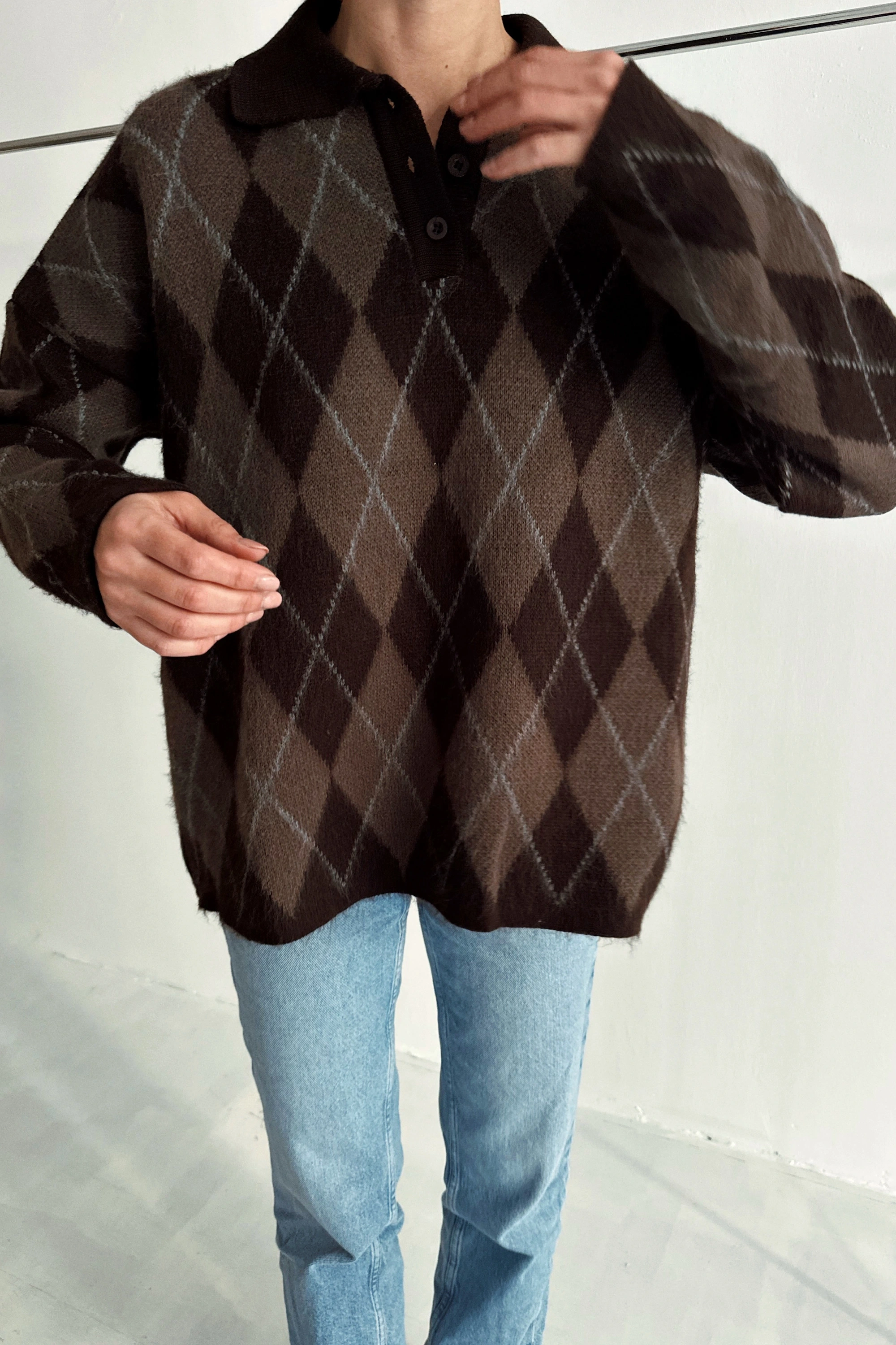 Baklava Desenli Kazak Kahve