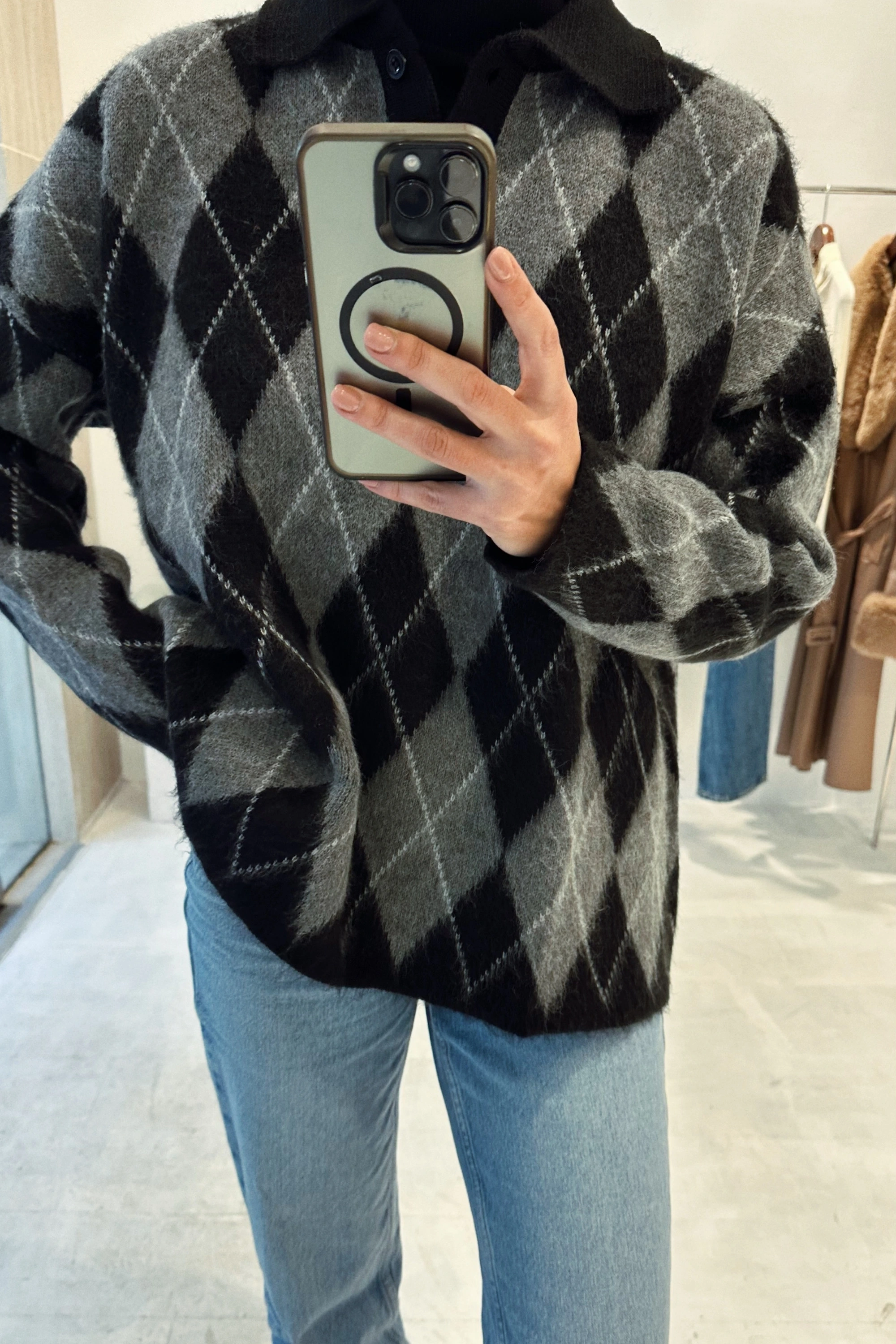 Baklava Desenli Kazak Siyah