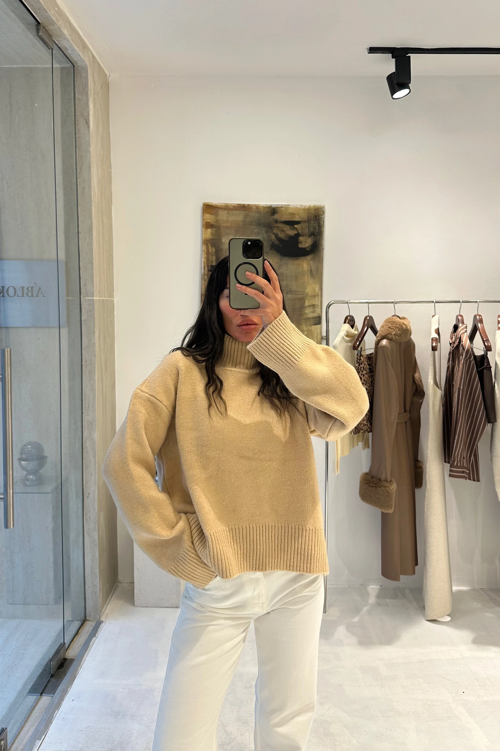 Boğazlı Triko Kazak Bej