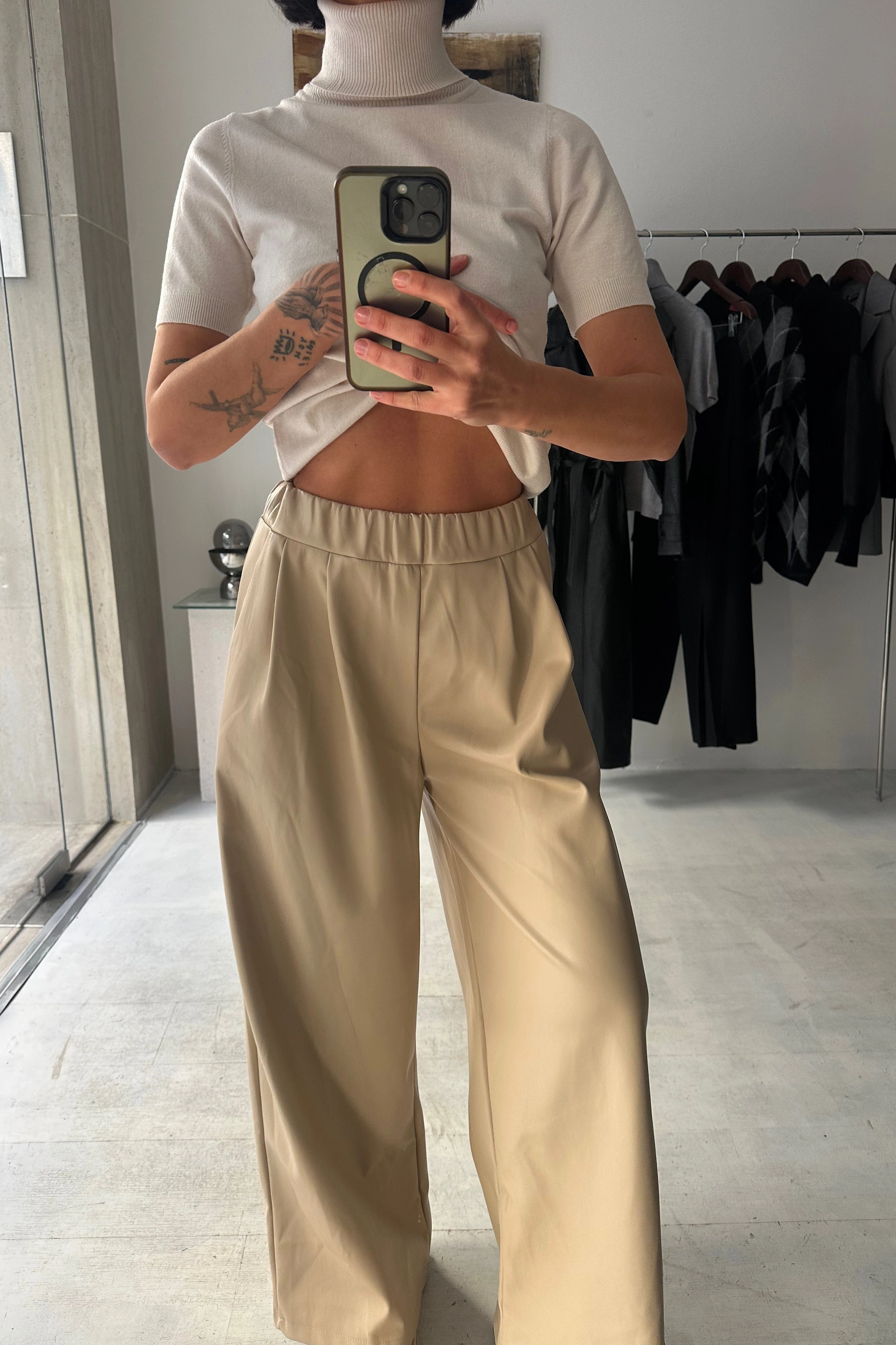 Deri Palazzo Pantolon Bej