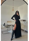 Derin Yırtmaçlı Elbise - Siyah