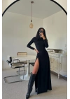 Derin Yırtmaçlı Elbise - Siyah