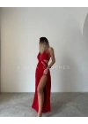 Göğüs Detay Elbise-KIRMIZI