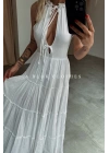 Halter Yaka Pamuk Elbise-BEYAZ