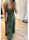 Halter Yakalı Desenli Maxi Elbise