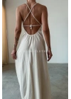 İp Askılı Keten Elbise-BEJ
