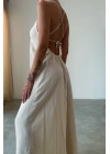 İp Askılı Keten Elbise-BEJ