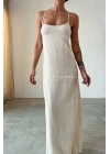 İp Askılı Keten Elbise-BEJ