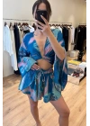 İpek Şort Etek Takım Mavi