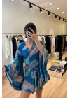 İpek Şort Etek Takım Mavi
