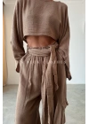 Keten Şalvar Pantolon-KAHVE