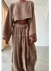 Keten Şalvar Pantolon-KAHVE