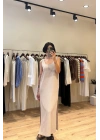 KUŞAKLI MİDİ ELBİSE BEJ