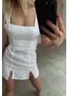 Mini Keten Elbise-BEYAZ