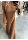 A Blok Sırt Detay Müslin Elbise-CAMEL