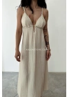 Derin Sırt Dekolteli Elbise - BEJ