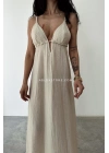 Derin Sırt Dekolteli Elbise - BEJ