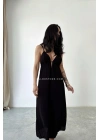 Derin Sırt Dekolteli Elbise - SİYAH