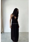Derin Sırt Dekolteli Elbise - SİYAH