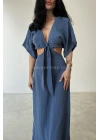 Naturel elbise - PETROL MAVİSİ