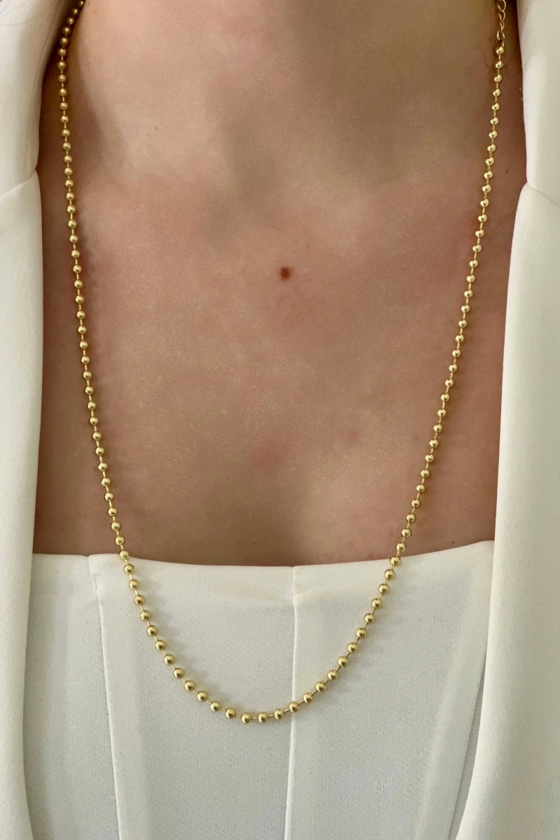 Dorika Top Detay Uzun Model Gold Altın Kaplama Kolye