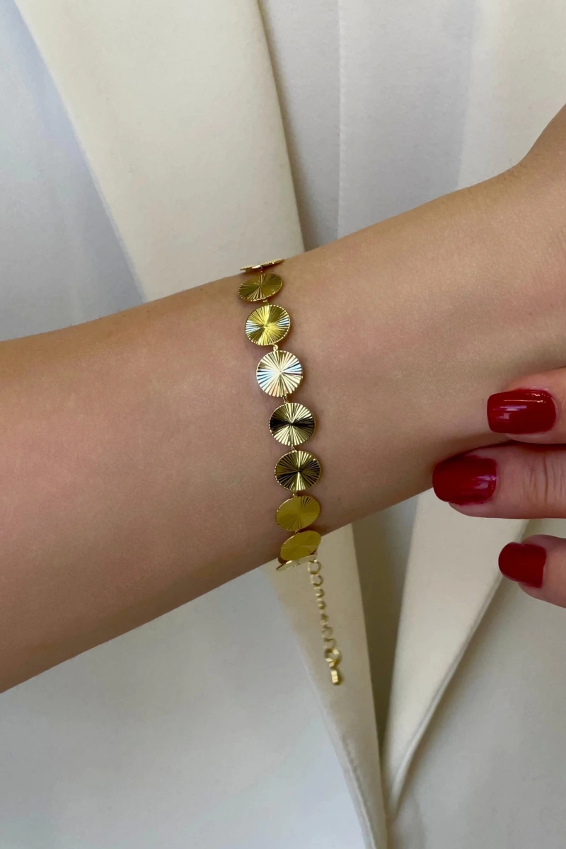 Işıltılı Sıralı Baskı Gold Altın Kaplama Bileklik