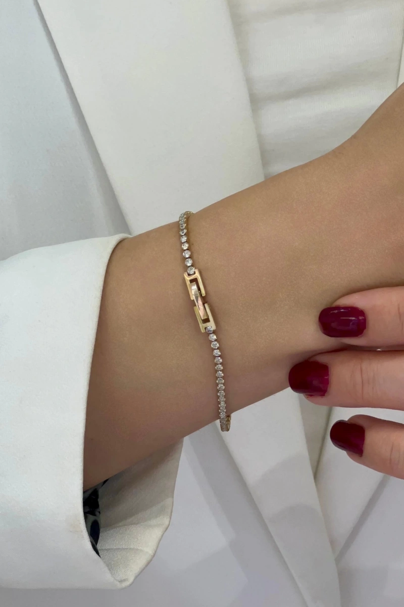 Su Yolu Model Sedef Yıldız Detay Gold Altın Kaplama Çelik Bileklik