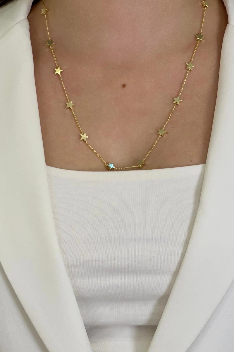 Sıralı Yıldız Model Gold Altın Kaplama Kolye