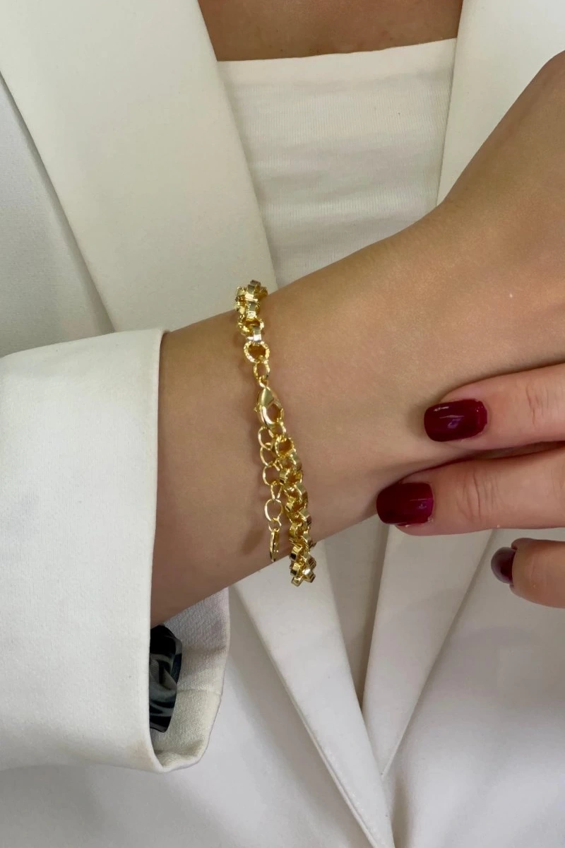 Olimpos Zincir Yonca Detay Gold Altın Kaplama Bileklik