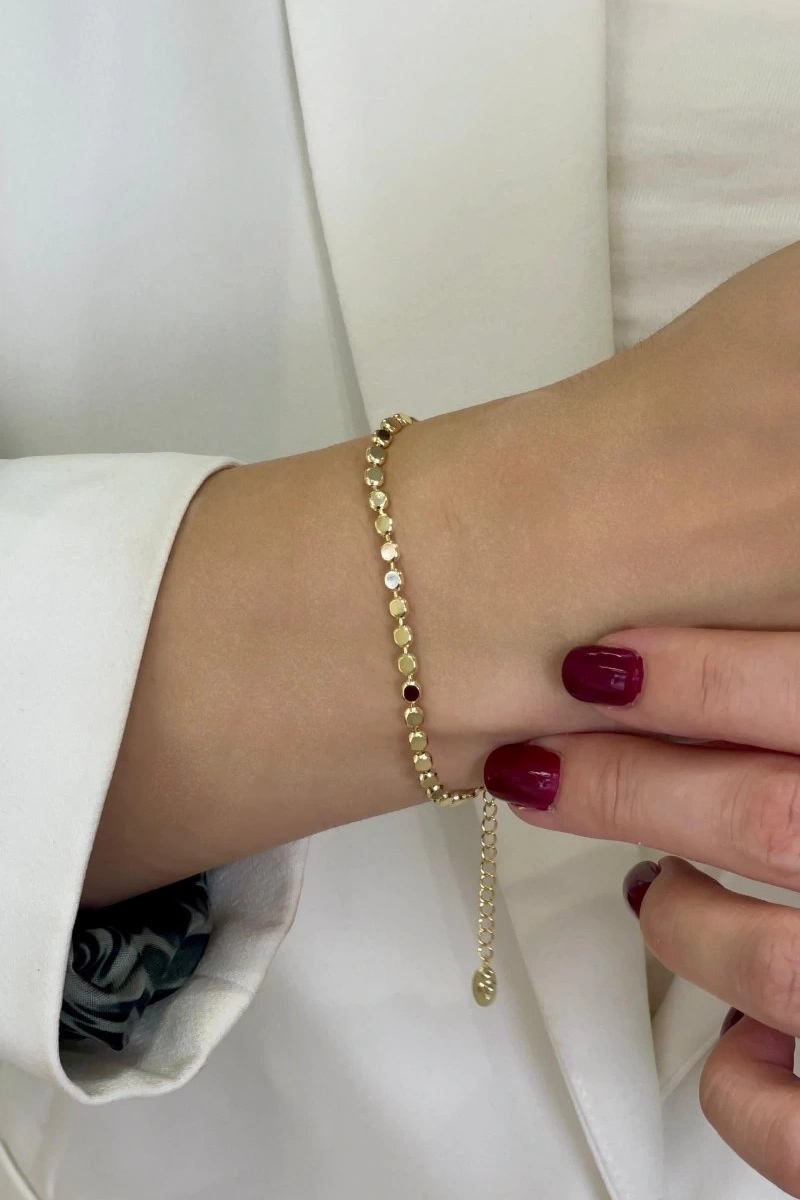 Tek Sıra Pul Model Gold Altın Kaplama Bileklik
