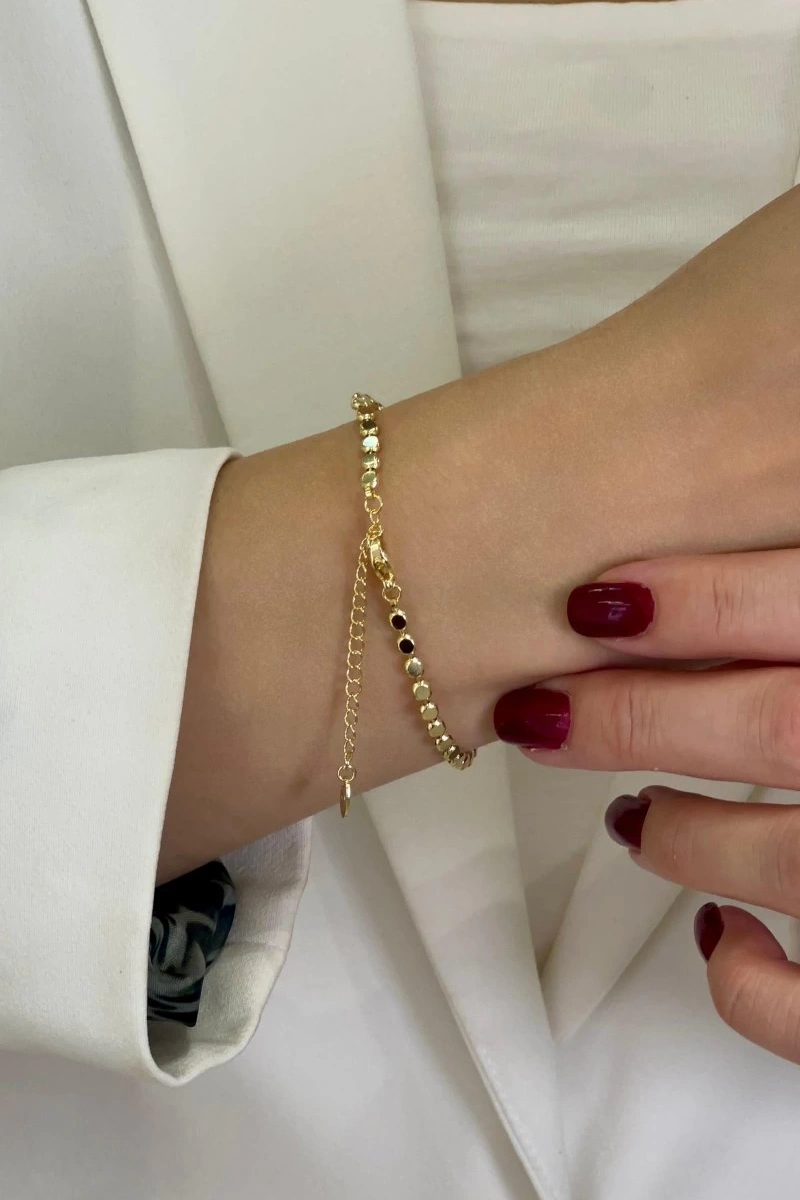Tek Sıra Pul Model Gold Altın Kaplama Bileklik