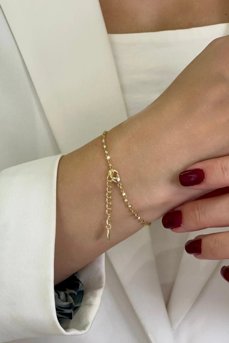 Dorika Zincir Taşlı Yonca Model Gold Altın Kaplama Bileklik