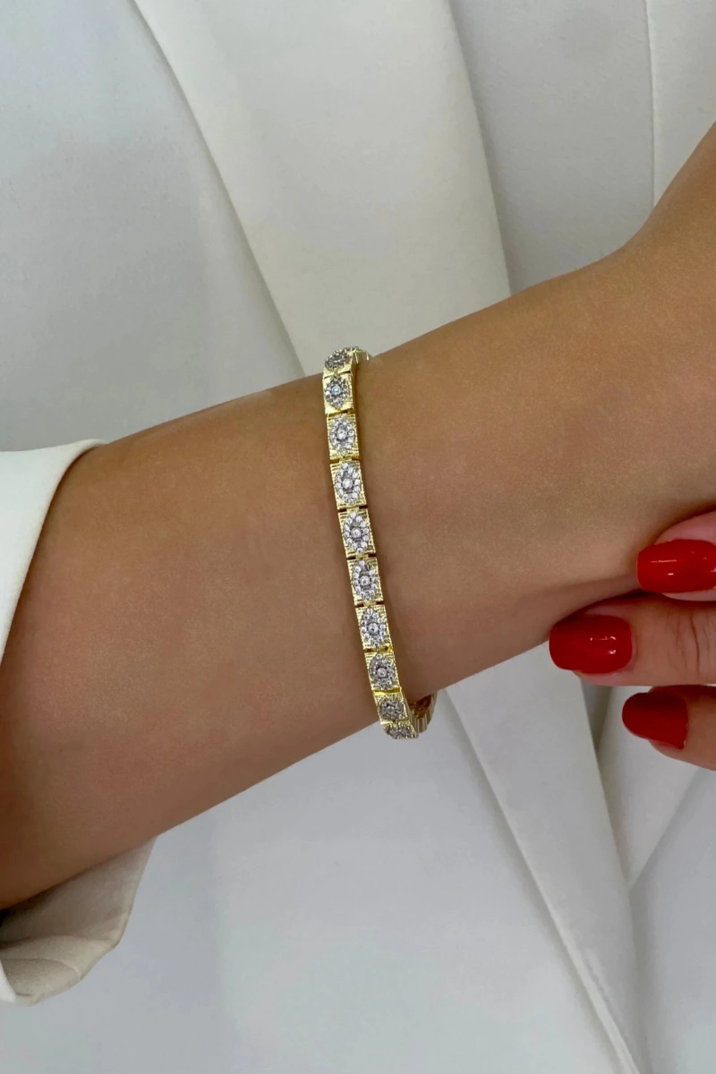 Sıralı Göz Model Taş Detay Gold Altın Kaplama Bileklik