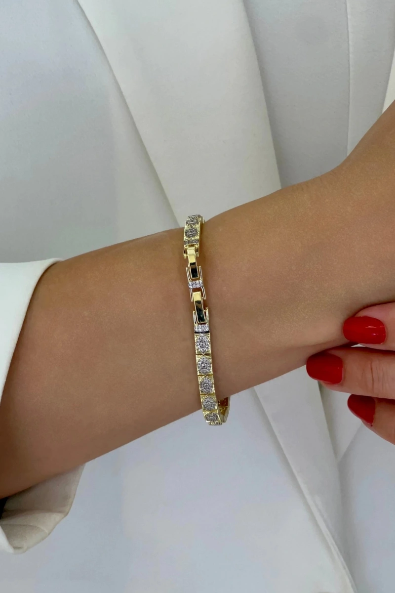 Sıralı Göz Model Taş Detay Gold Altın Kaplama Bileklik