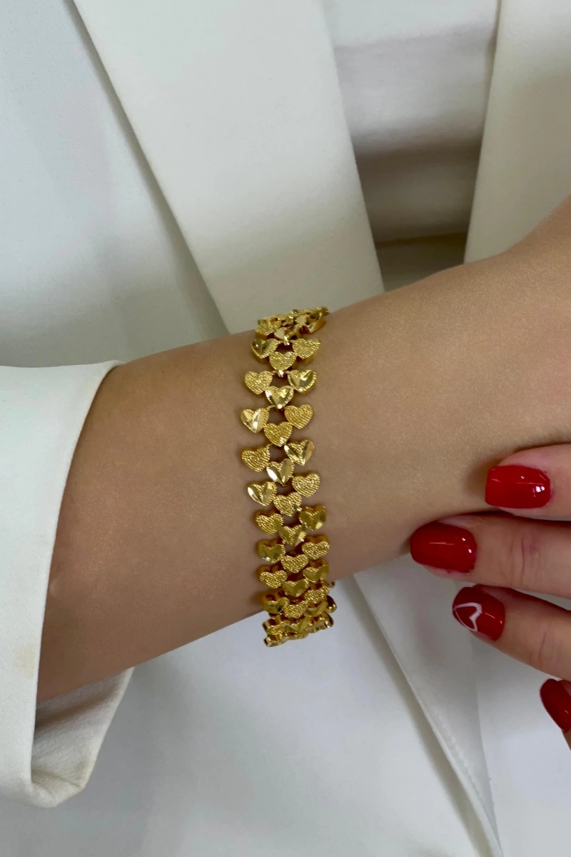 Üç Kalp Kuyum Model Gold Altın Kaplama Bileklik