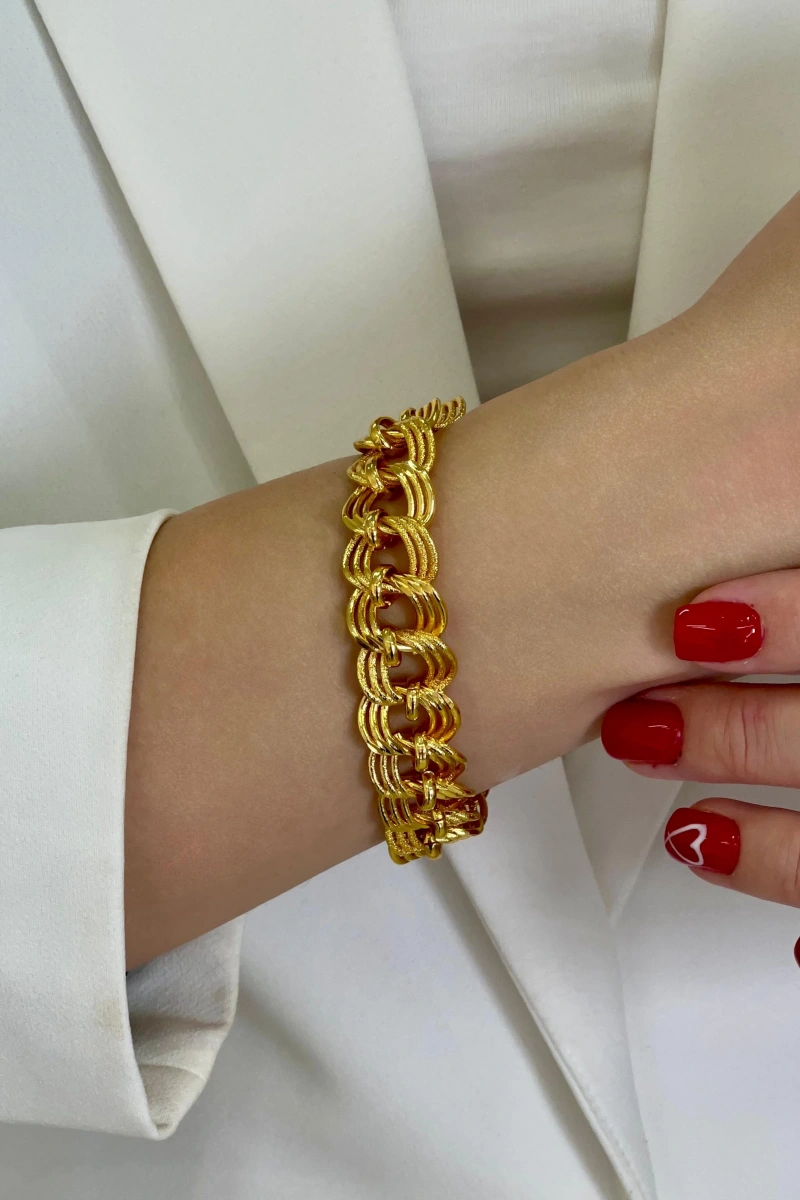 Üç Geçme Samanyolu Model Gold Altın Kaplama Bileklik