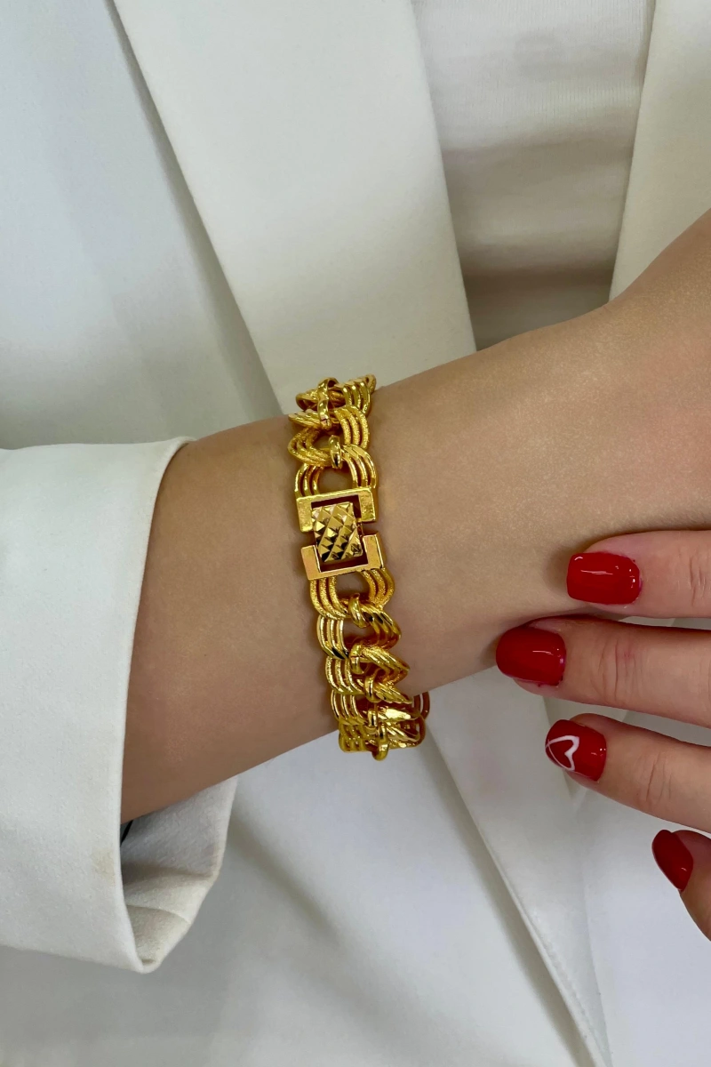 Üç Geçme Samanyolu Model Gold Altın Kaplama Bileklik