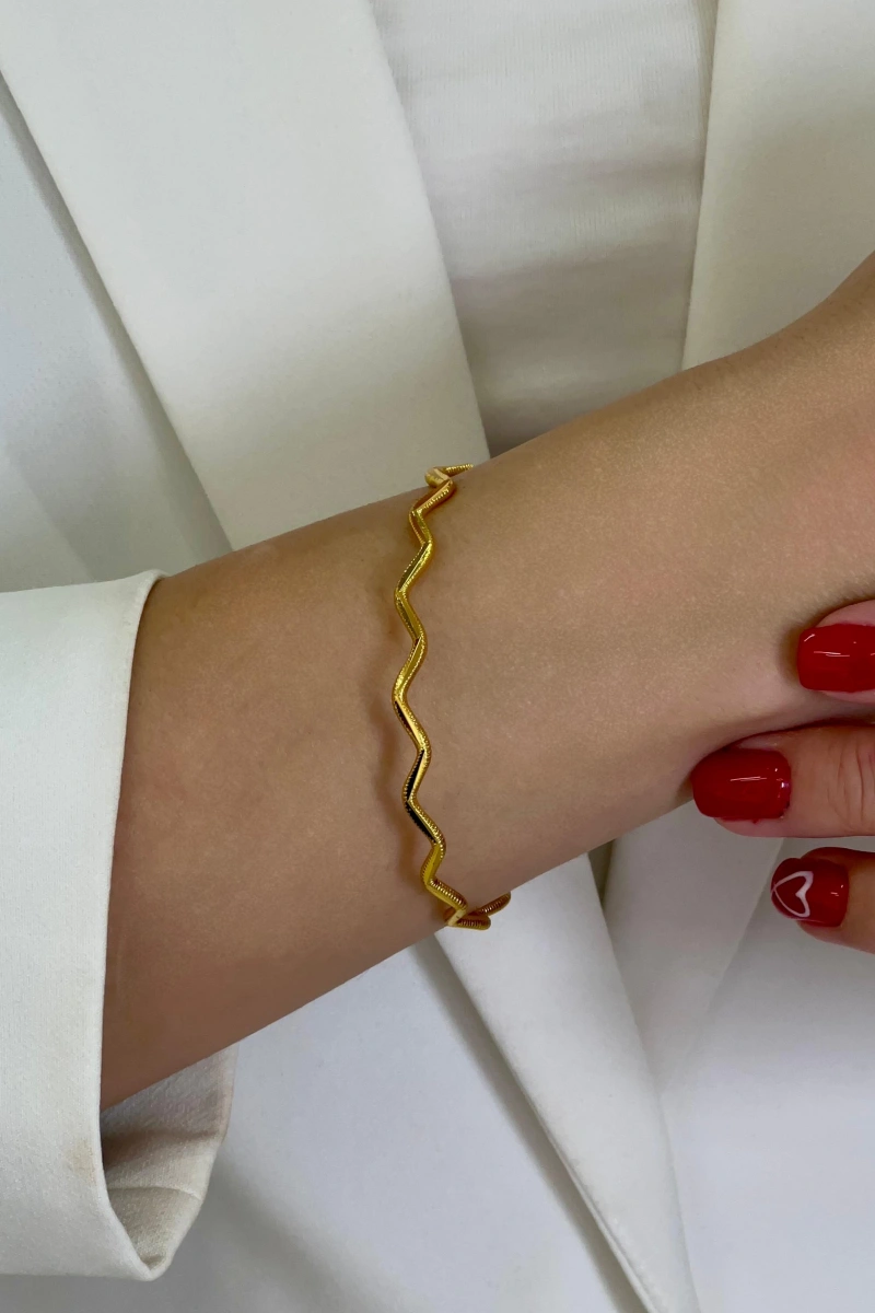 Zikzak Kuyum Ajda Model Gold Altın Kaplama Bilezik