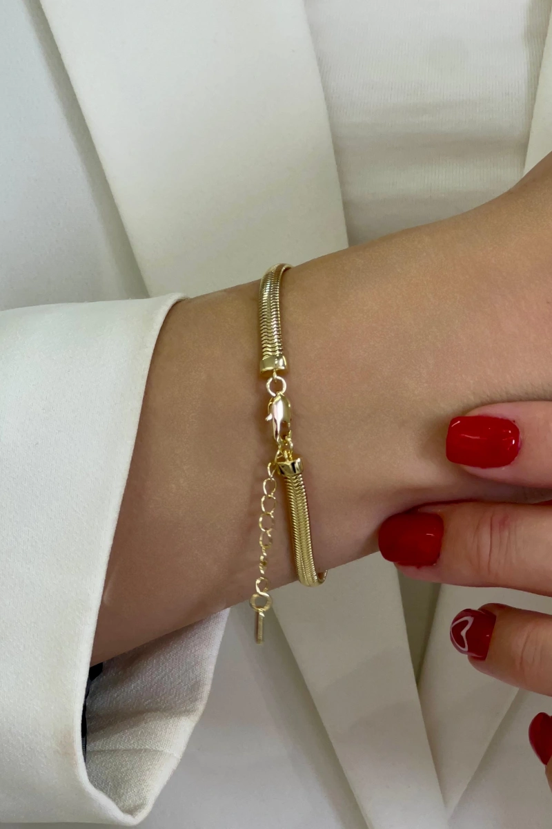 Boru Zincir Kalp Model Gold Altın Kaplama Bileklik