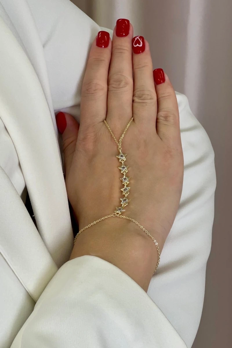 Sıralı Yıldız Taşlı Gold Altın Kaplama Şahmeran