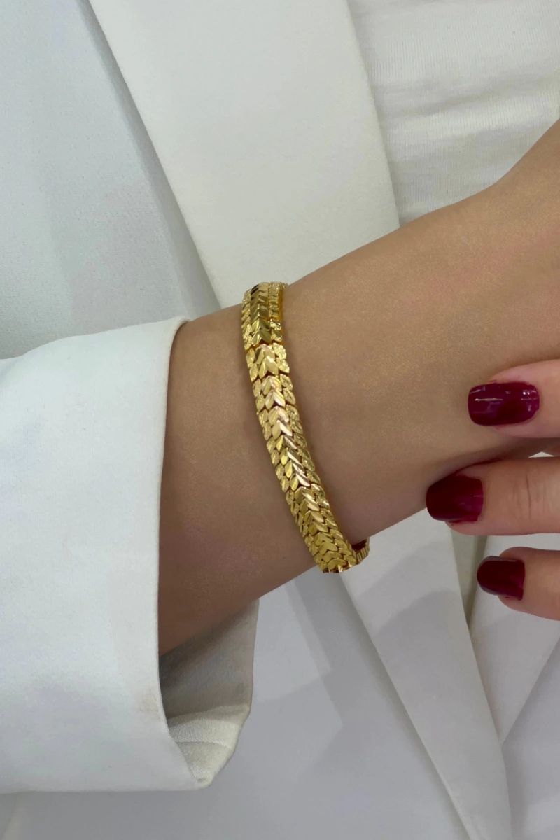 Yaprak Kuyum Model Gold Altın Kaplama Bileklik