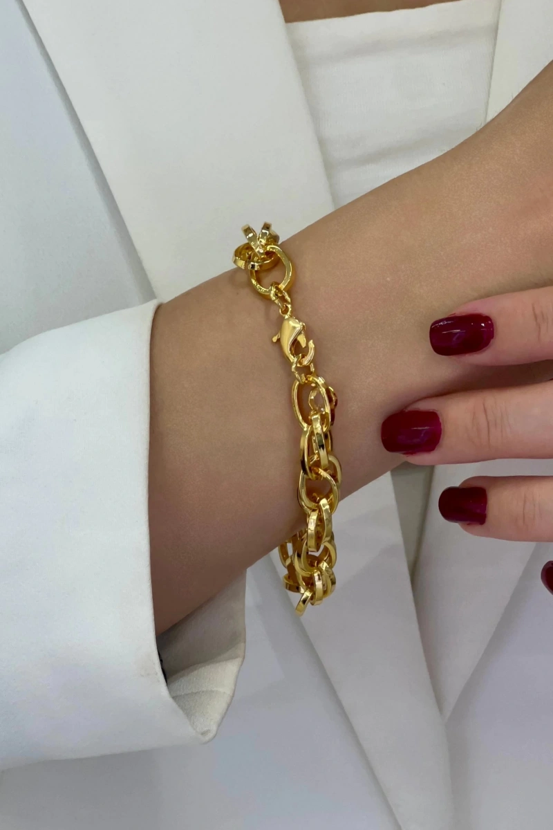 İç İçe Geçme Kuyum Model Gold Altın Kaplama Bileklik