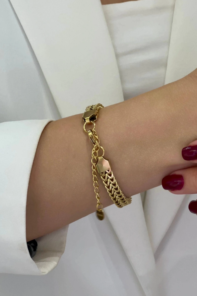 Sırma Model Gold Altın Kaplama Çelik Bileklik