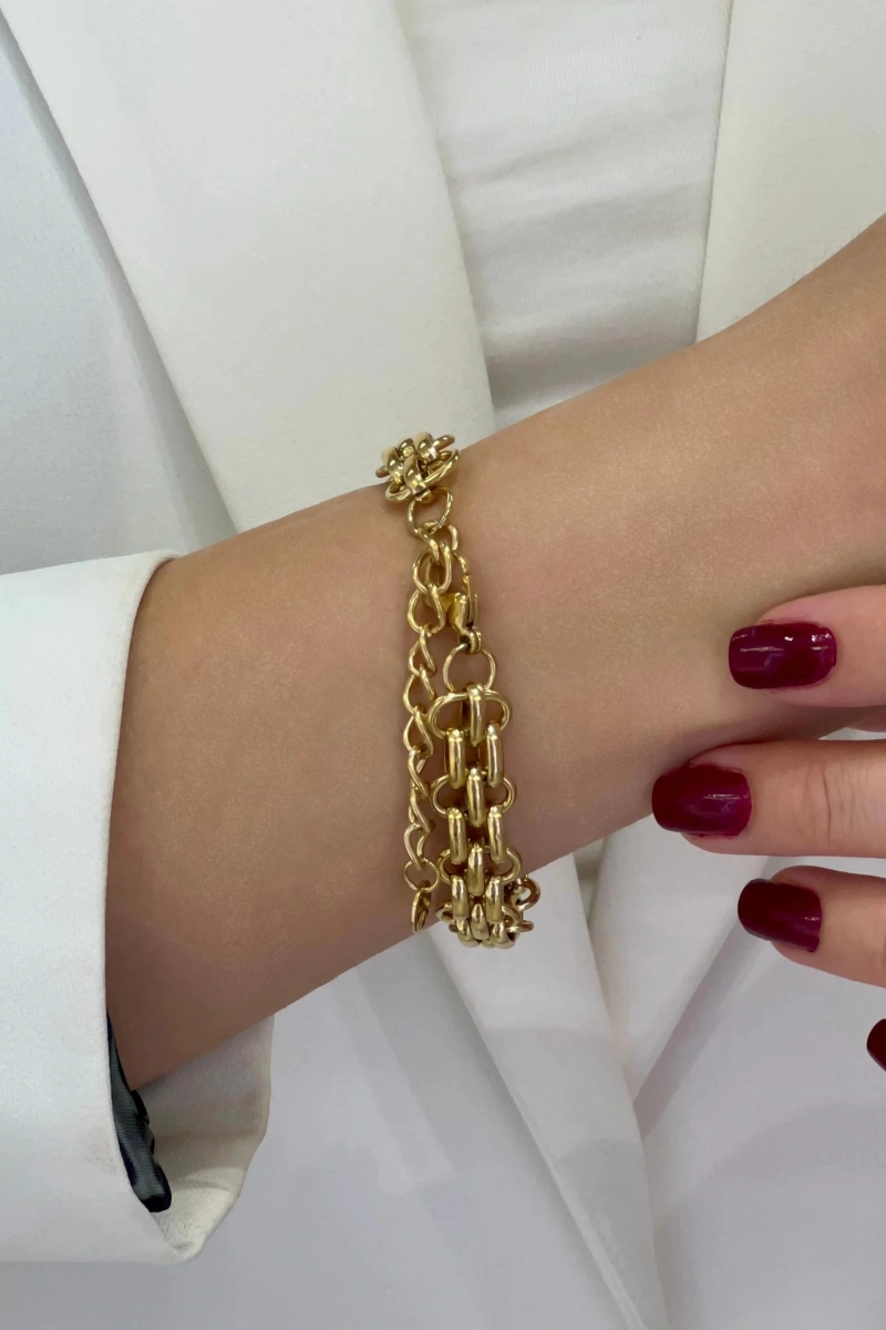 Suzi Model Gold Altın Kaplama Çelik Bileklik