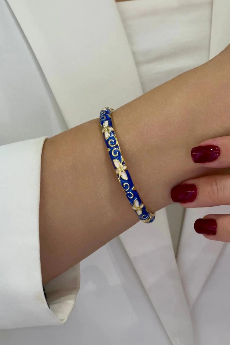 Lacivert Renk Mineli Model Altın Kaplama Bileklik