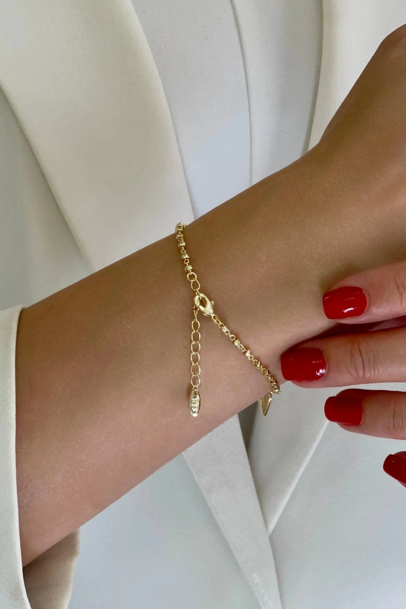 Dorika Zincir Sallantılı Kalp Detay Gold Altın Kaplama Bileklik