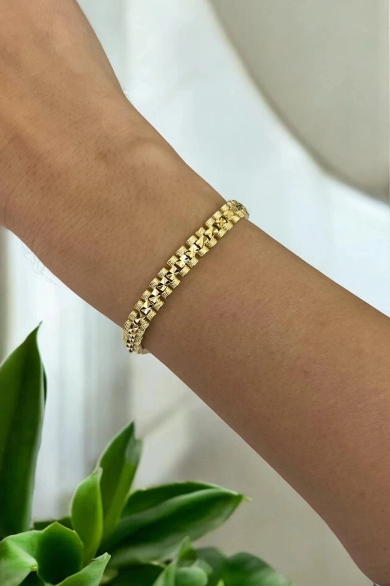 Üçgen Desen Rekson Model Gold Altın Kaplama Bileklik