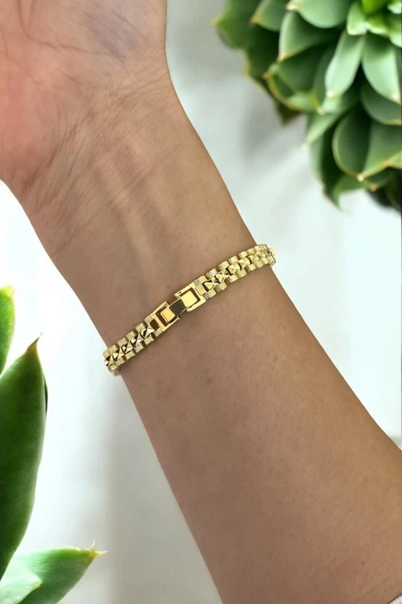 Üçgen Desen Rekson Model Gold Altın Kaplama Bileklik