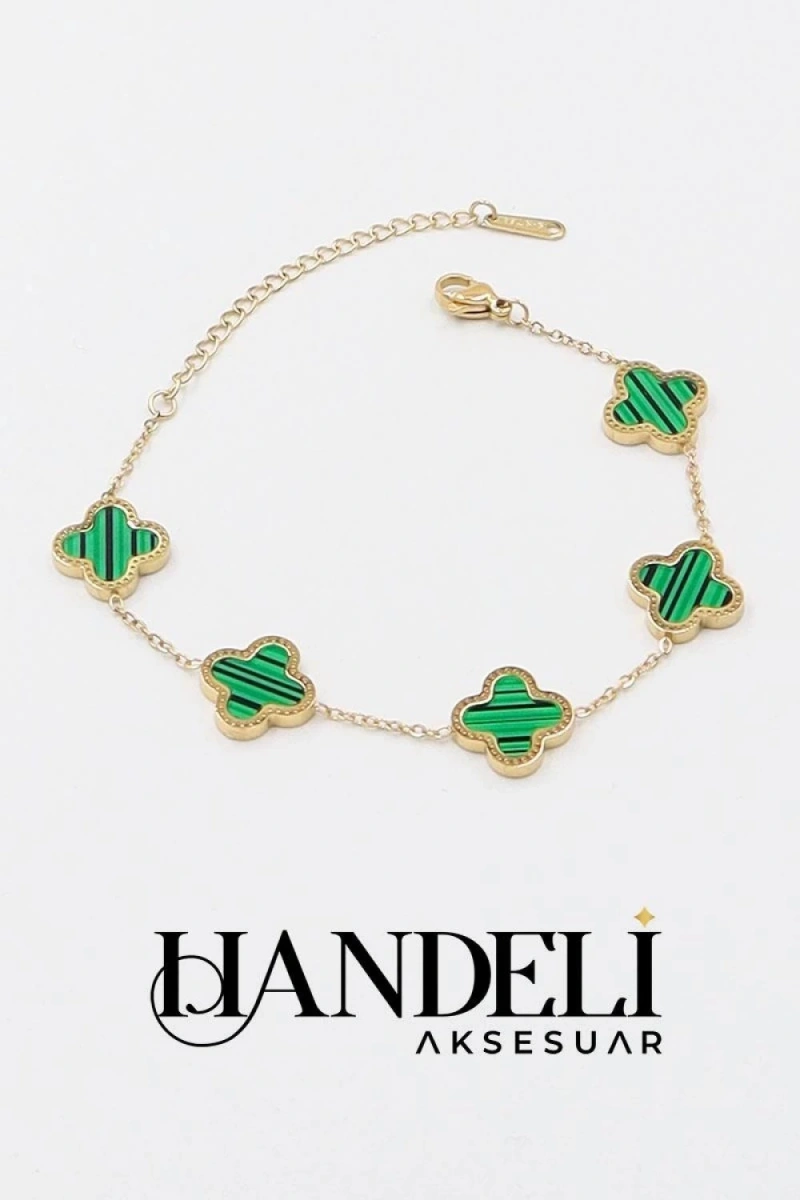 VAC Model Yeşil Sedef Gold Altın Kaplama Çelik Bileklik